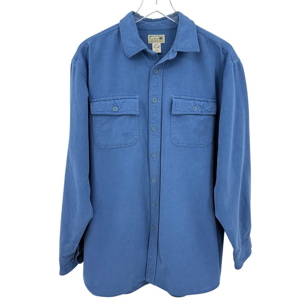 LL Bean Chamois Cloth Shirt Men's Large Tall Blue Long Sleeve Button Up Flannel